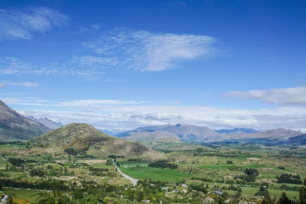 Panorama Bird Eye View Cityscape Queenstown New Zealand Mountain Range — Stock Photo, Image