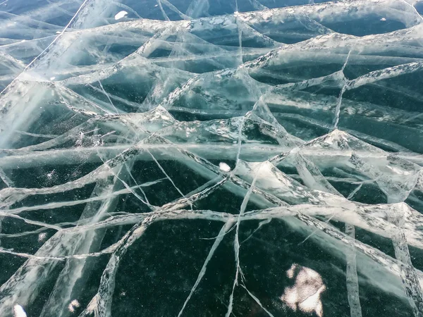 Cerca Grieta Textura Congelada Del Lago Baikal Siberia — Foto de Stock