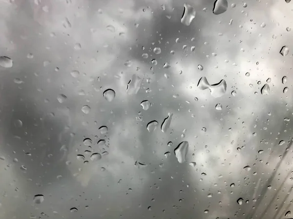 Selektiver Fokus Regentropfen Auf Bürogebäude Dunklen Himmel Der Regenzeit — Stockfoto