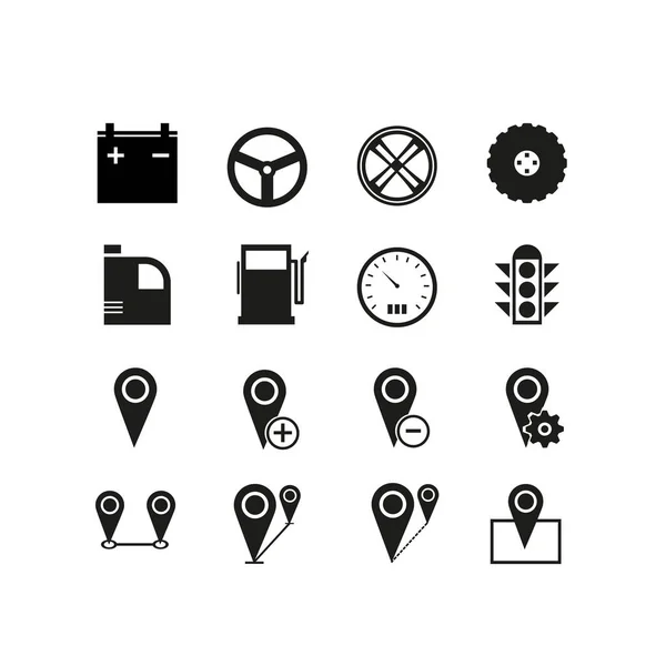 Einfache Reihe von genehmigungsbezogenen Vektorzeilensymbolen. enthält Symbole wie Straße, Laufwerk, Karte, Ort und mehr. — Stockvektor