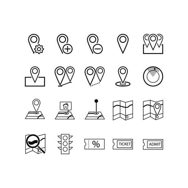 Navigatie, richting, kaarten, verkeer en meer, dunne lijn iconen set, vectorillustratie. — Stockvector