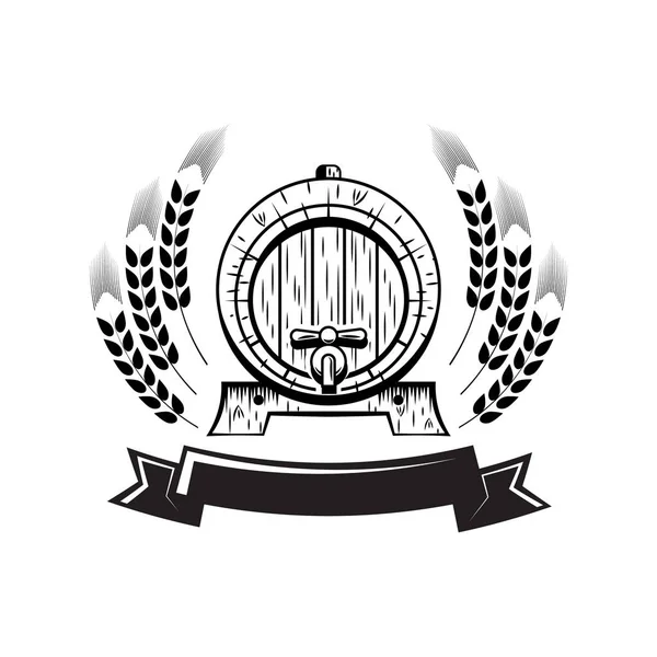 Logo de la bière illustration vectorielle, brasserie emblème, tonneau, pub, bar, taverne, bière, orge, brassage, boisson alcoolisée, étiquette du ruban sur fond blanc . — Image vectorielle