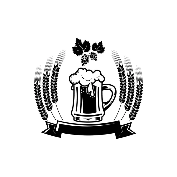 Pivo logo - vektorové ilustrace, emblémem pivovaru, barel, pub, bar, hospoda, pivo, ječmen, pivovarnictví, pití alkoholu, popisku pásu na bílém pozadí. — Stockový vektor