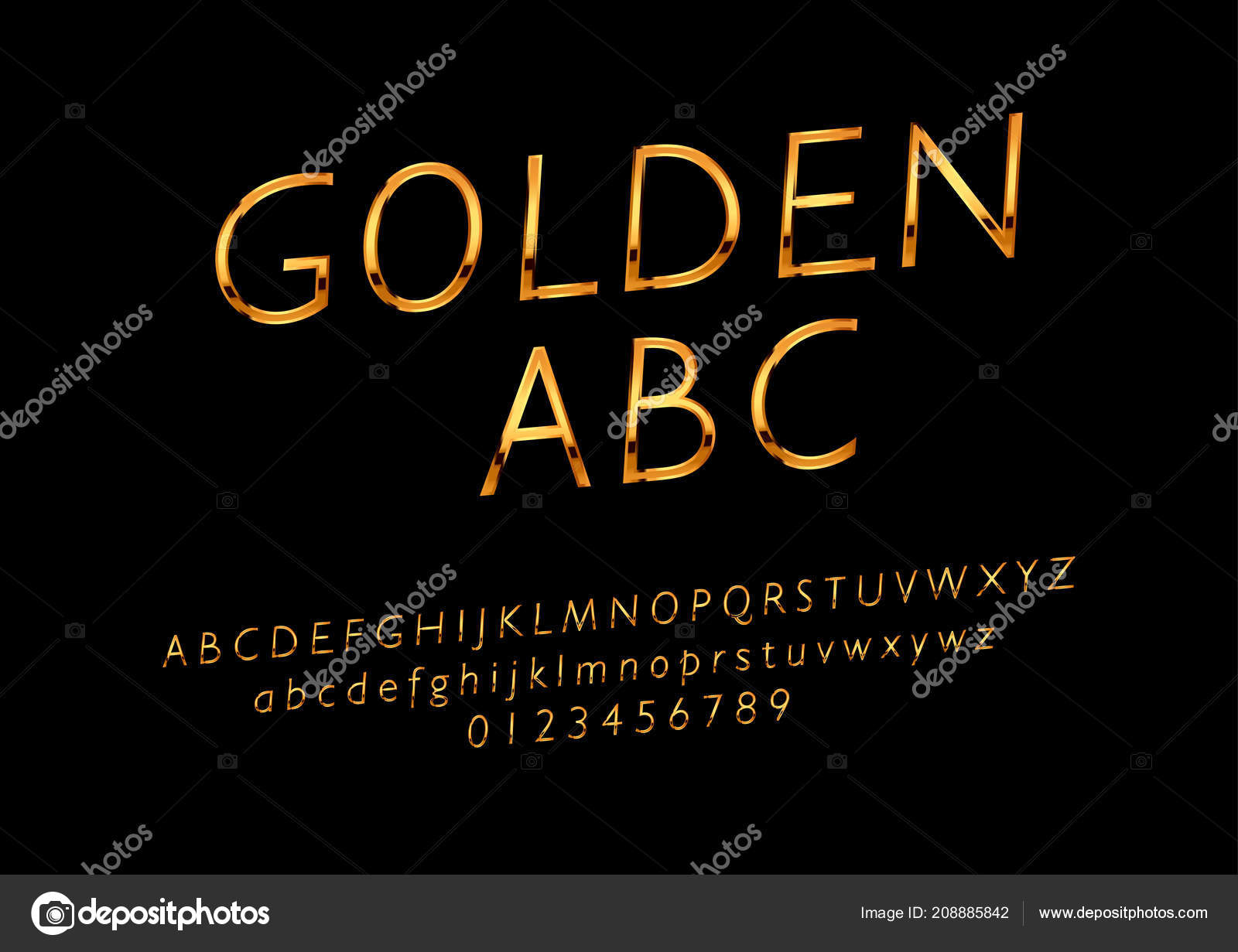 Vector Chic Sign Show Time Golden Font Letras Números Alfabeto