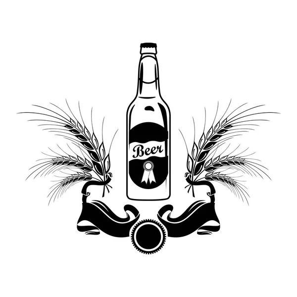 Pivní láhev Logo barel Pub Bar hospody pivovar ječmen pivovarnictví alkoholických potravin popisku pásu černá a bílá. — Stockový vektor