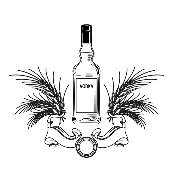 Alkohol flaska Vodka dricka dricka Cocktail Bar Pub Bartender Vintage glas. Vektor. — Stock vektor
