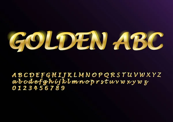 Vektor Hochglanzzeichen golden abc. schicke goldene Buchstaben, Zahlen und Symbole aus dem Alphabet. — Stockvektor