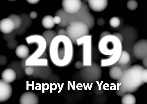 2019 números de año nuevo fondo borroso plata feliz año nuevo — Vector de stock