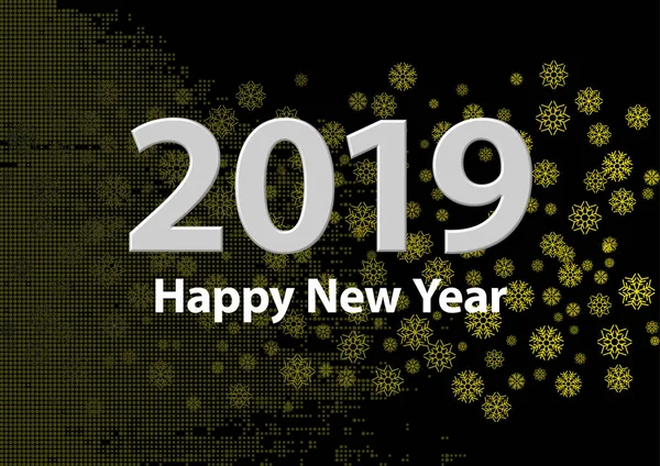2019 números de año nuevo plata Copos de nieve de oro feliz año nuevo — Vector de stock