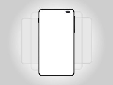 Boş uygulama ekranlı modern cep telefonu modeli. Mobil ui kitinizi oluşturmak ve göstermek için tel çerçeveleme ekranları şablonu. Vektör illüstrasyonu