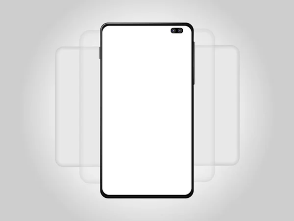 Teléfono celular moderno con pantalla de aplicaciones en blanco maqueta. Plantilla de pantallas Wireframing para crear y mostrar su kit de ui móvil. Ilustración vectorial — Archivo Imágenes Vectoriales