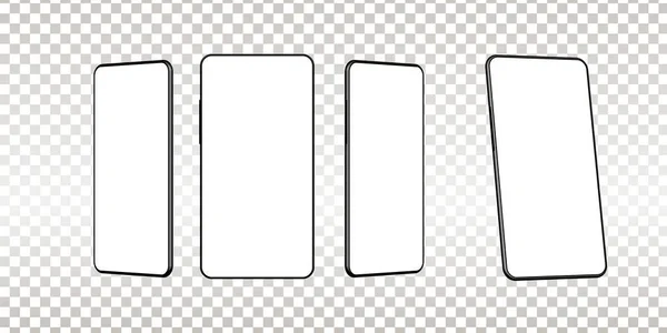 Mockup smartphone realista. Moldura de celular com modelos isolados de exibição em branco, visualizações de ângulos diferentes de telefone. Conceito de dispositivo móvel vetorial — Vetor de Stock