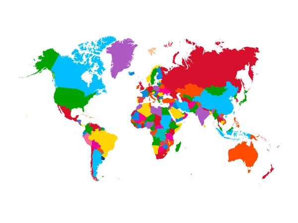 Kolorowa mapa świata. Szczegółowa mapa polityczna z nazwami krajów. Ilustracja wektora. — Wektor stockowy