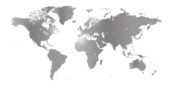 Weltkarten-Vektor, isoliert auf weißem Hintergrund. Flache Erde, graue Kartenvorlage für Webseitenmuster, Jahresbericht, Inphografien. Globale ähnliche Weltkarte Ikone. Weltweit unterwegs, Silhouettenkulisse der Landkarte. — Stockvektor