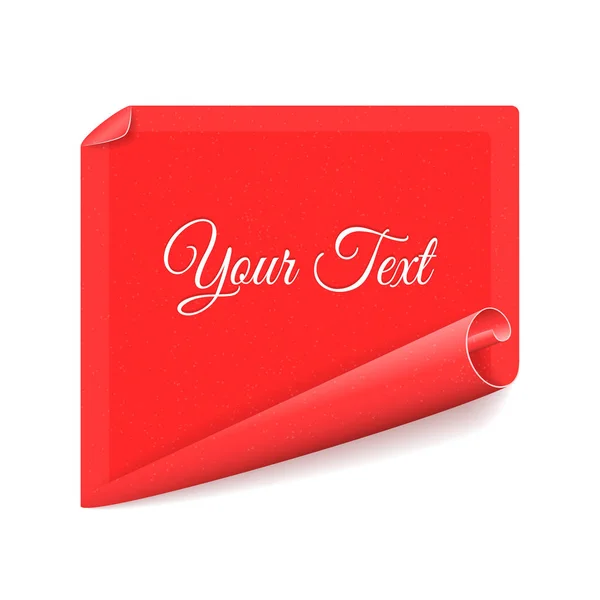 Vektör beyaz arka plan üzerinde izole kırmızı kağıt kıvrılmış. Parlak kağıt, metin veya görüntü için dokulu. Vektör şablonu.
