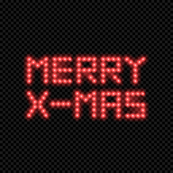 Neşeli X-mas. Yazıt Led ışıklar koyu arka plan üzerinde izole yapılmış. Parlak metin kırmızı renklerde. Grafik öğesi için izole.