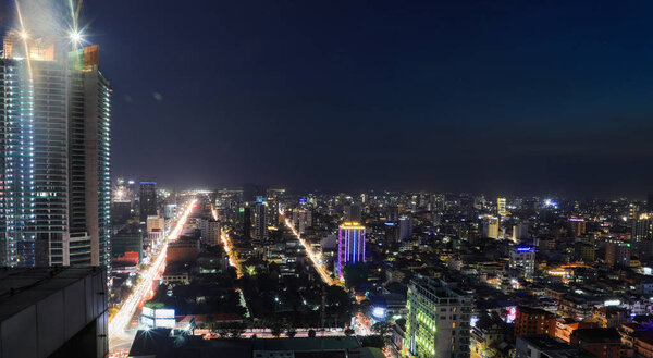 Phnom Penh Overview at Nighttime from Sky bar