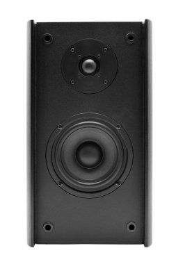 Ses hoparlörleri ahşap durumda. Beyaz arka plan üzerinde izole. 