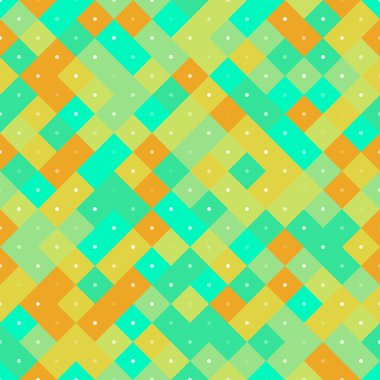 Sarı ve turkuaz piksel kareler ile kesintisiz desen