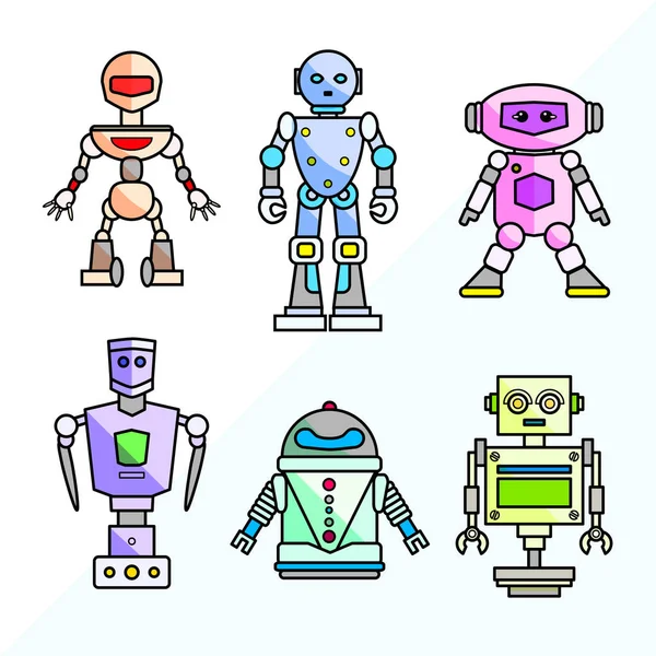 Набор векторных мультяшных роботов — стоковый вектор