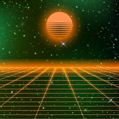 Neon ızgaralı 80'lerin arka planı