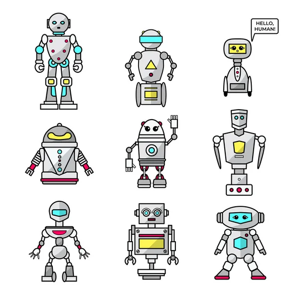 Набор векторных мультяшных роботов — стоковый вектор