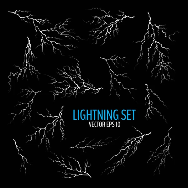 Set of various white cracks and lightning bolts — Stock Vector