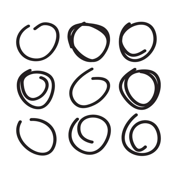 Ensemble de cercles dessinés à la main — Image vectorielle