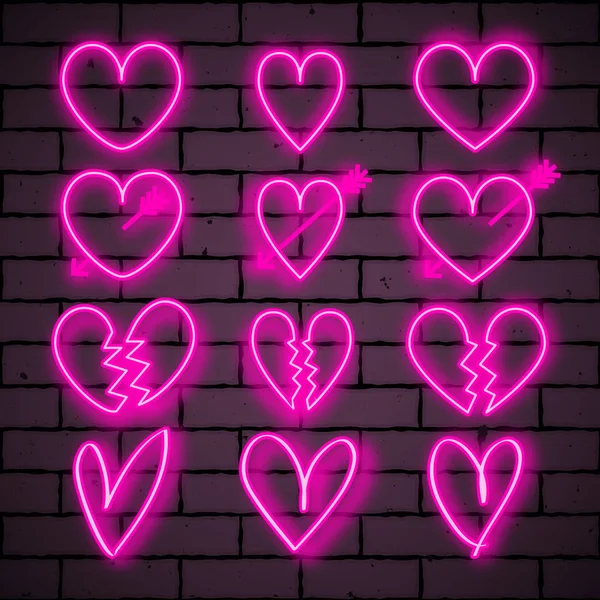 Colorful neon hearts — Stock Vector