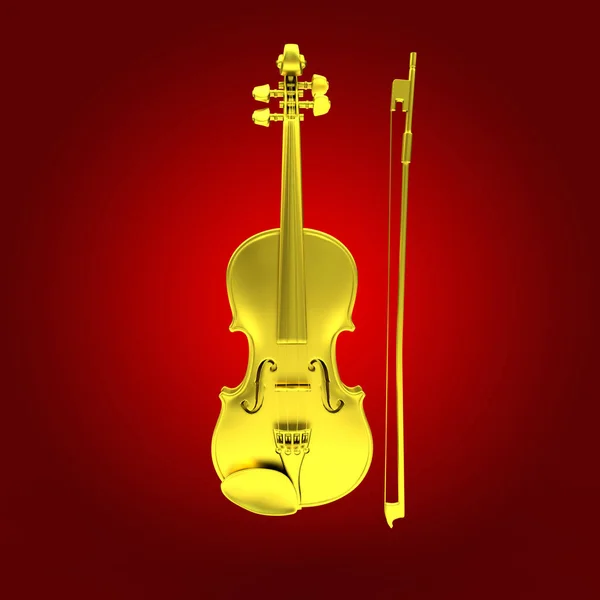 Violino Dorato Sfondo Rosso Illustrazione Rendering — Foto Stock