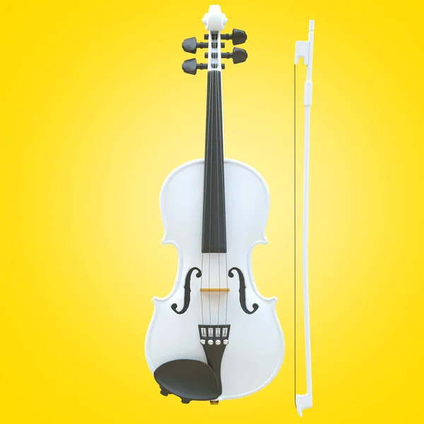 Weiße Geige Gelb Hintergrund Musikinstrument Gelb Farbverlauf Hintergrund Illustration Render — Stockfoto