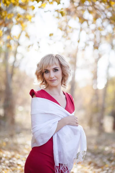 Portrait Belle Fille Blonde Dans Forêt Automne — Photo