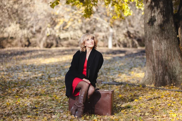 Portrait Belle Fille Blonde Dans Forêt Automne — Photo