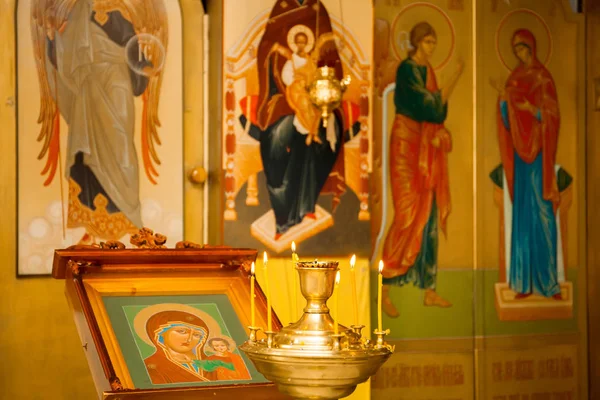 Intérieur Église Temple Rite Orthodoxe Baptême Mariage Prière — Photo