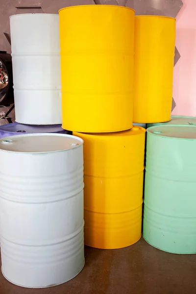 Barrels Colorful Background Secondary Use Garbage Waste — Stock Photo, Image