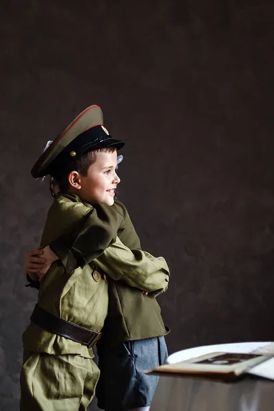 Niños Uniformados Soldados Los Defensores Patria Tema Militar Uniforme Militar — Foto de Stock