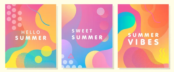 Unique Artistic Summer Cards Bright Gradient Background Shapes Geometric Elements — Stock Vector