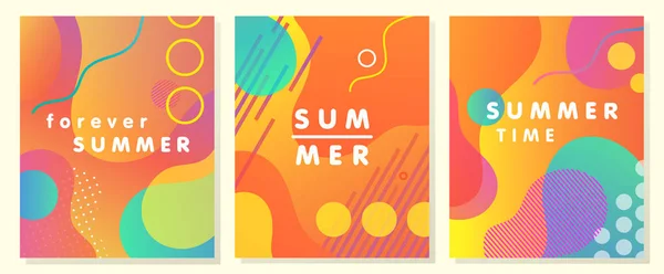 Unique Artistic Summer Cards Bright Gradient Background Shapes Geometric Elements — Stock Vector