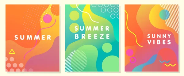 Cartões Artísticos Únicos Verão Com Fundo Gradiente Brilhante Formas Elementos — Vetor de Stock
