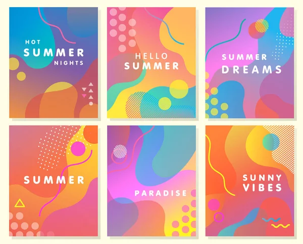 Unique Artistic Summer Cards Bright Gradient Background Shapes Geometric Elements — стоковый вектор