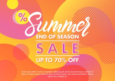 Yaz satışı büyük başlığı. Benzersiz tasarım kartı degrade arka plan, şekiller ve memphis tarzı geometrik öğelerle birlikte. Satılık sezon kart, el ilanları, afişler, promosyon, özel indirim ve daha fazla baskı için mükemmel.