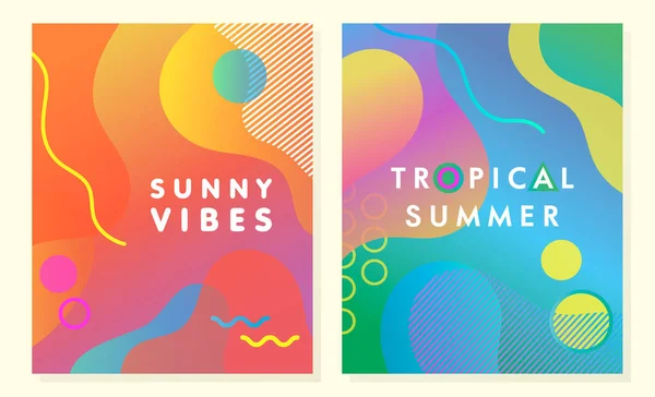 Unique Artistic Summer Cards Bright Gradient Background Shapes Geometric Elements — стоковый вектор