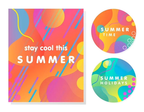 Unique Artistic Summer Cards Bright Gradient Background Shapes Geometric Elements — стоковый вектор