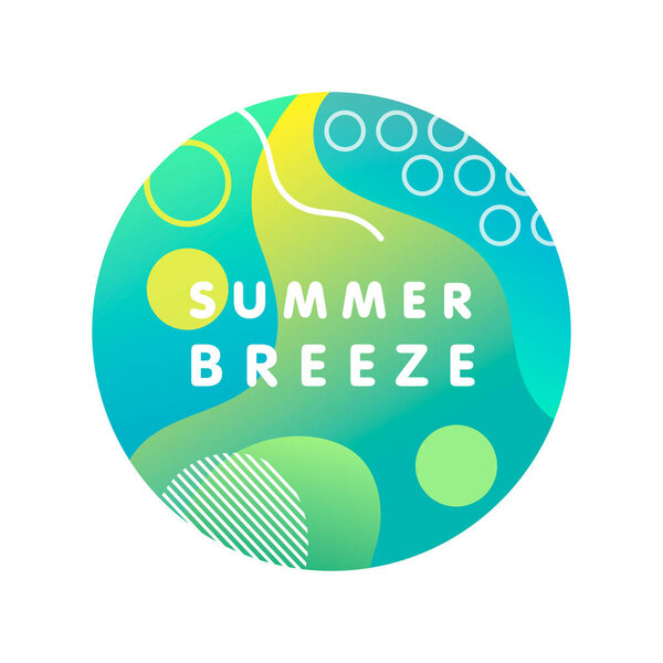 Unique artistic design card - summer breeze with gradient background,shapes and geometric elements in memphis style.Bright poster perfect for prints,flyers,banners,invitations,special offer and more.