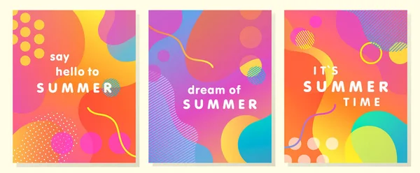 Unique Artistic Summer Cards Bright Gradient Background Shapes Geometric Elements — стоковый вектор