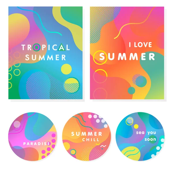 Unique Artistic Summer Cards Bright Gradient Background Shapes Geometric Elements — стоковый вектор