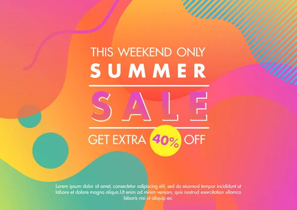 Summer sale banner.Unique design card with gradient background,shapes and geometric elements in memphis style.Sale season card perfect for prints, flyers,banners, promotion,special offer and more.