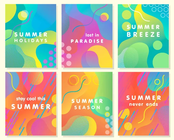 Unique Artistic Summer Cards Bright Gradient Background Shapes Geometric Elements — стоковый вектор