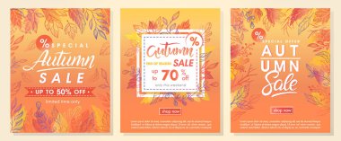 Sonbahar yaprakları ve sonbahar renkleri çiçek öğelerle birlikte sonbahar özel fırsat afiş. Satılık sezon kart, el ilanları, afişler, promosyon, özel indirim ve daha fazla baskı için mükemmel. Vektör sonbahar promosyon