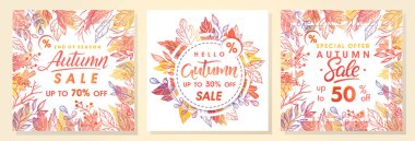 Sonbahar yaprakları ve sonbahar renkleri çiçek öğelerle birlikte sonbahar özel fırsat afiş. Satılık sezon kart, el ilanları, afişler, promosyon, özel indirim ve daha fazla baskı için mükemmel. Vektör sonbahar promosyon